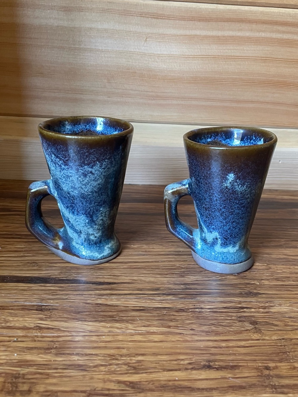 Handcrafted Ceramic Mugs in Blue and Brown - Set of 2, small